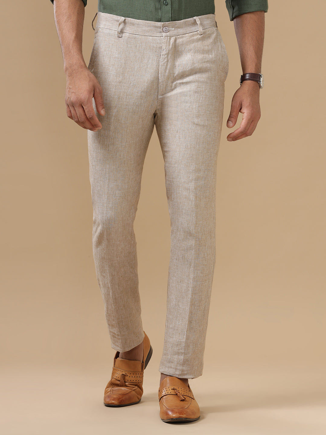 Men Pure Linen Sandal Pant with Trim Fit PL03