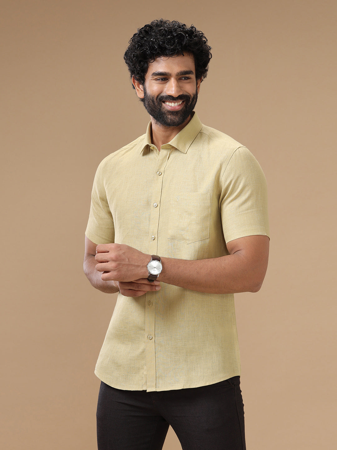 Men Pure Linen Sandal Shirt L112