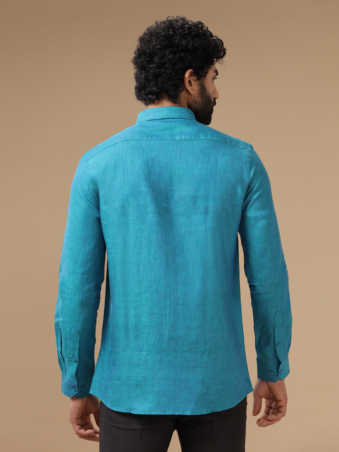 Men Pure Linen Shirt Blue