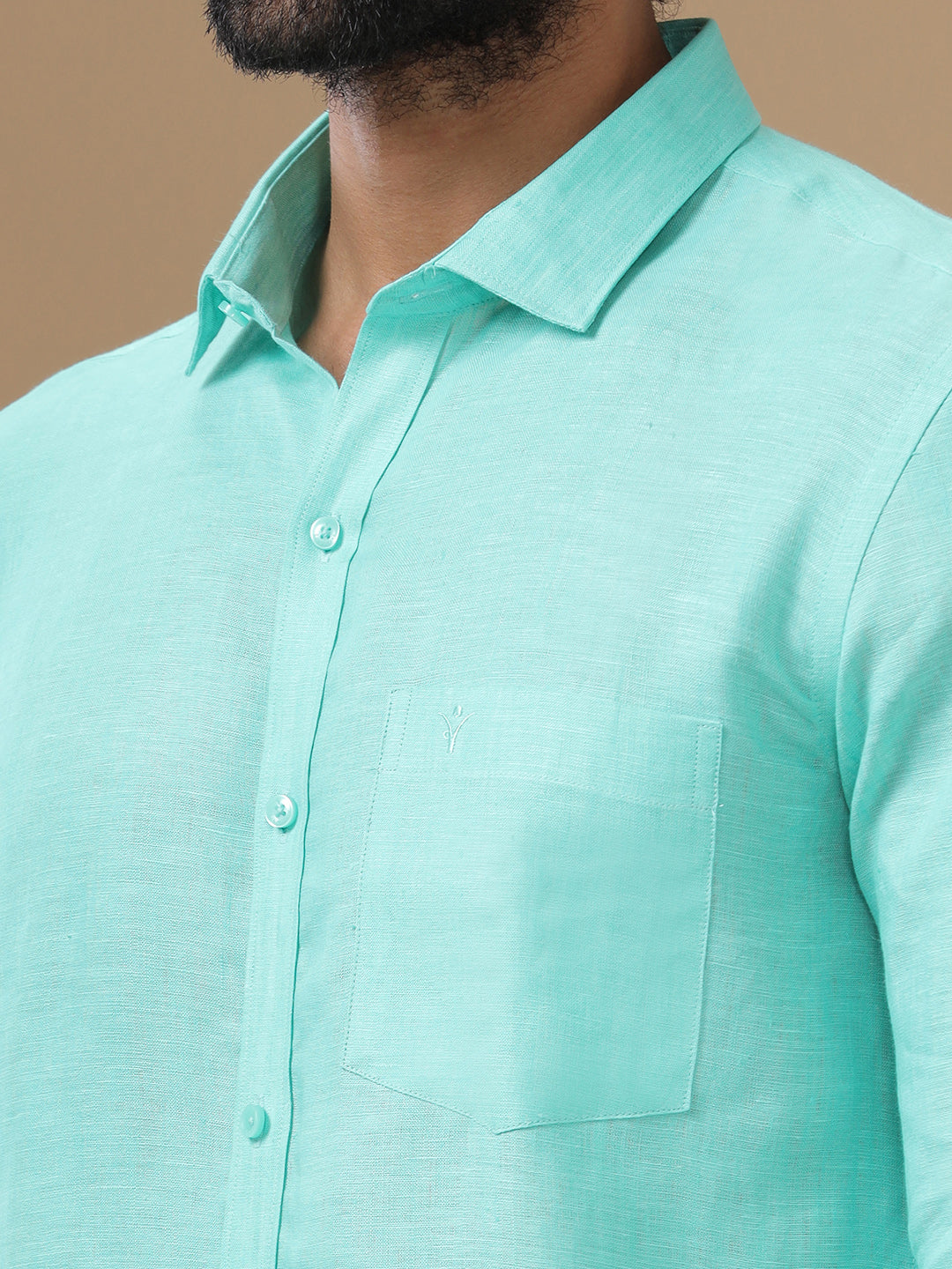 Men Pure Linen Shirt Light Blue