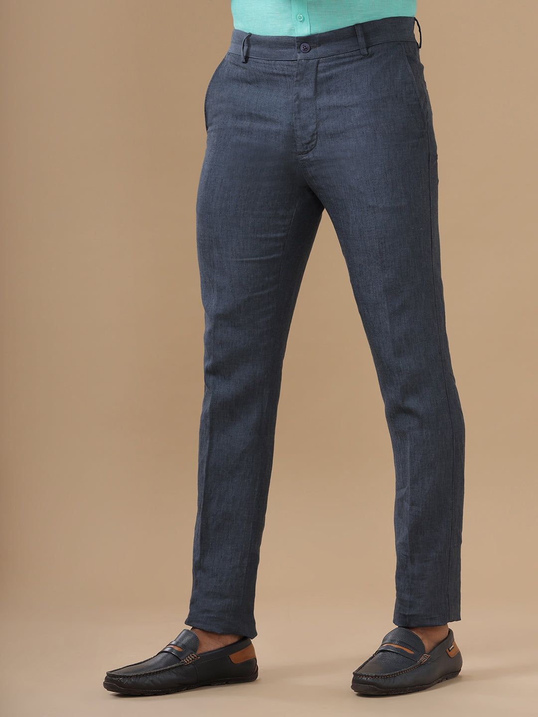 Men Pure Linen Grayish Blue Pant with Trim Fit PL08
