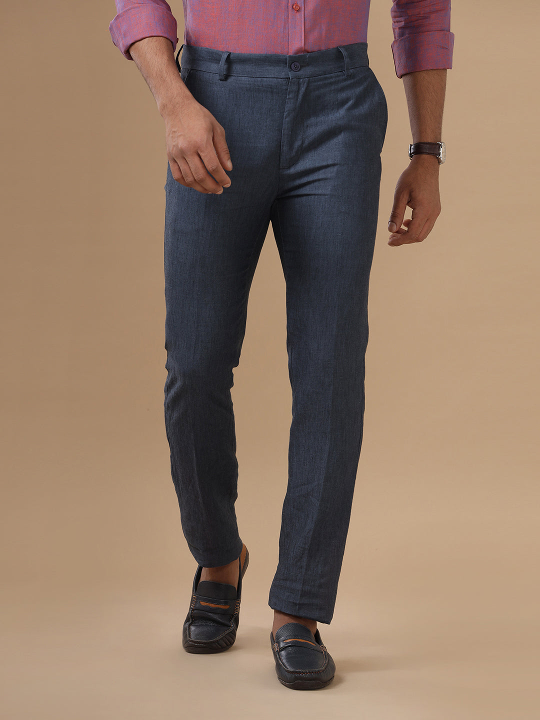 Men Linen Cotton Grayish Blue Pant with Trim Fit LC10