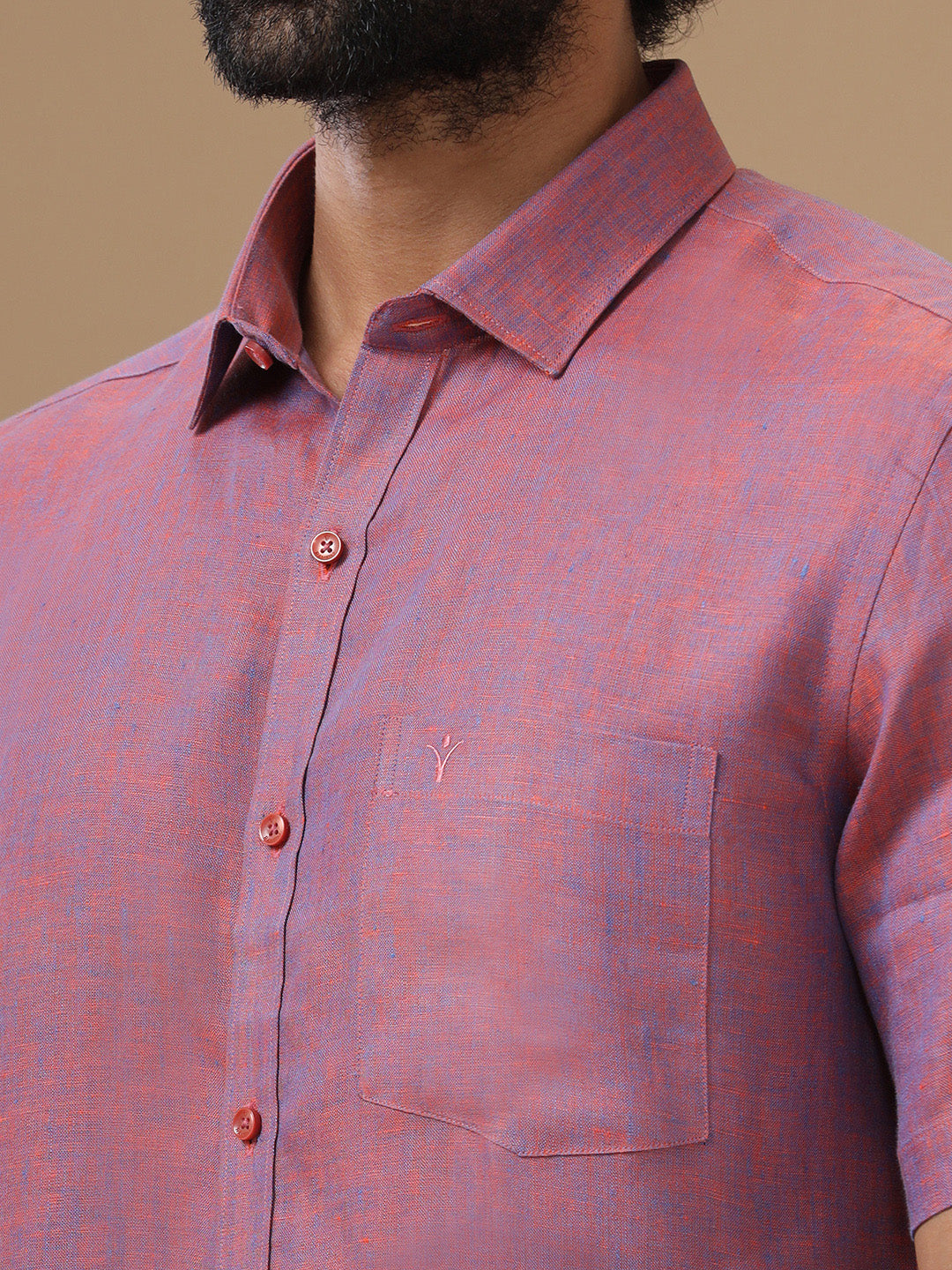 Men Pure Linen Shirt Purple - L75