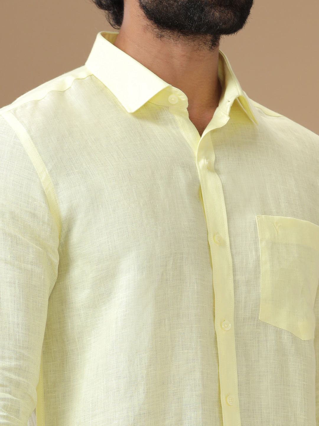 Men Pure Linen Shirt Yellow - L116