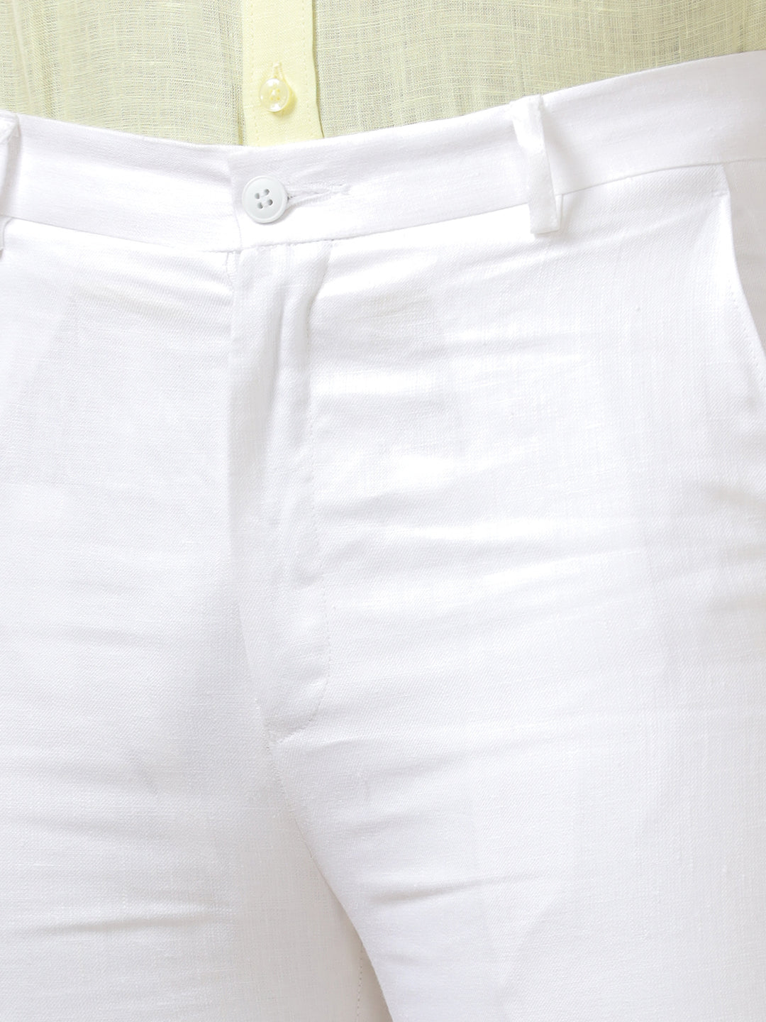 Men Linen Cotton Trim Fit White Pant