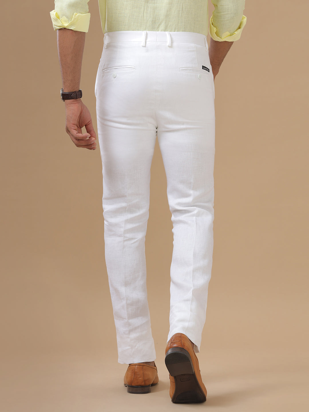 Men Linen Cotton Trim Fit White Pant