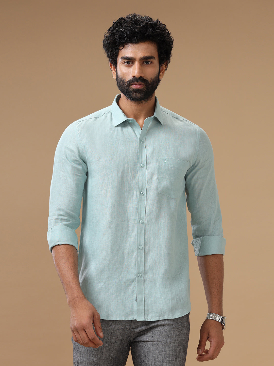 Mens Pure Linen Shirt Blue