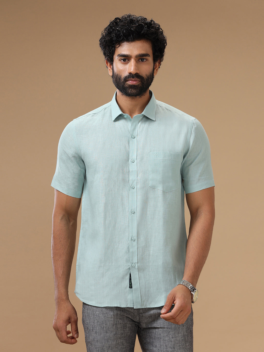 Men Pure Linen Shirt Blue