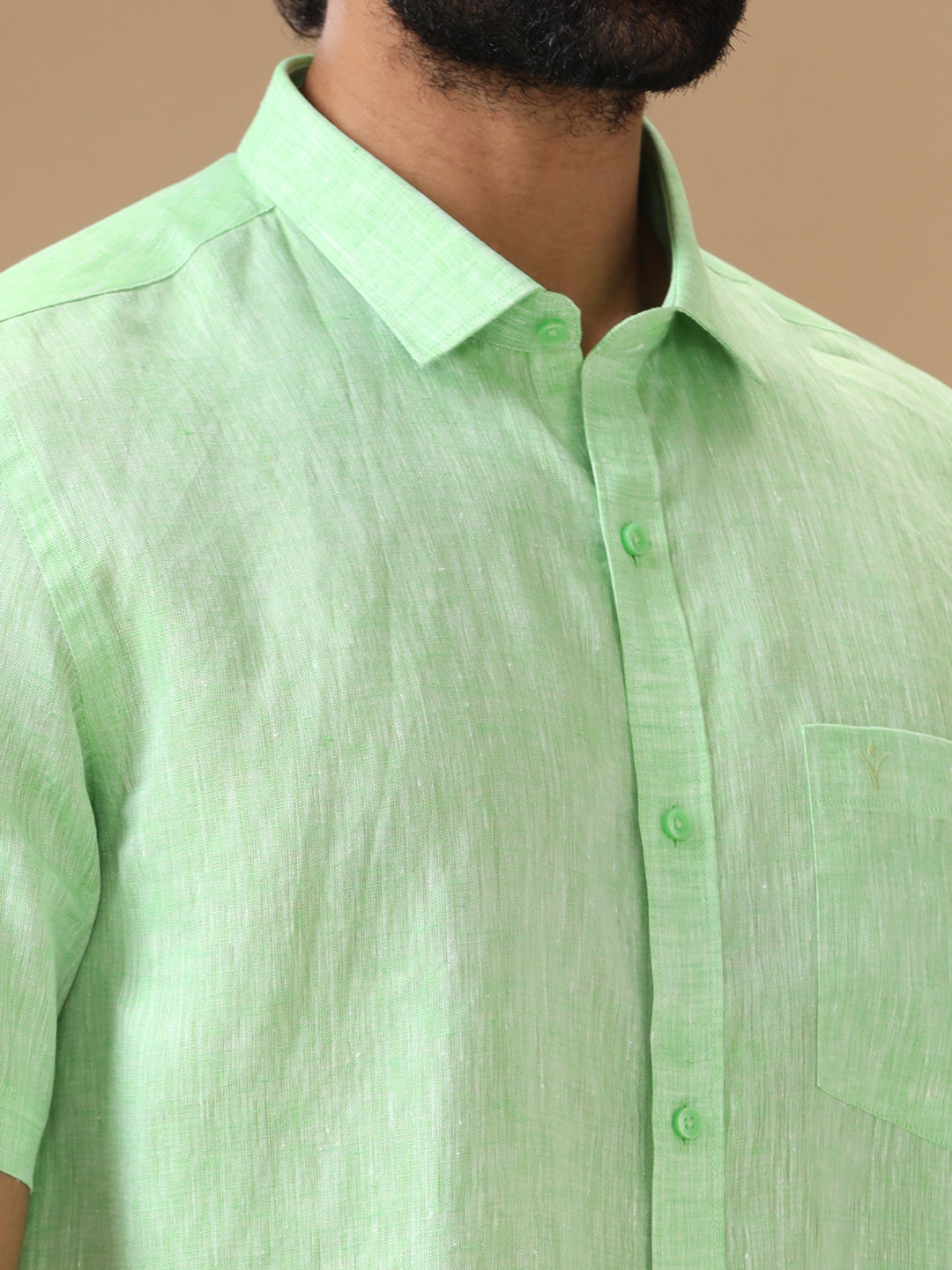 Men Pure Linen Shirt Green - L25