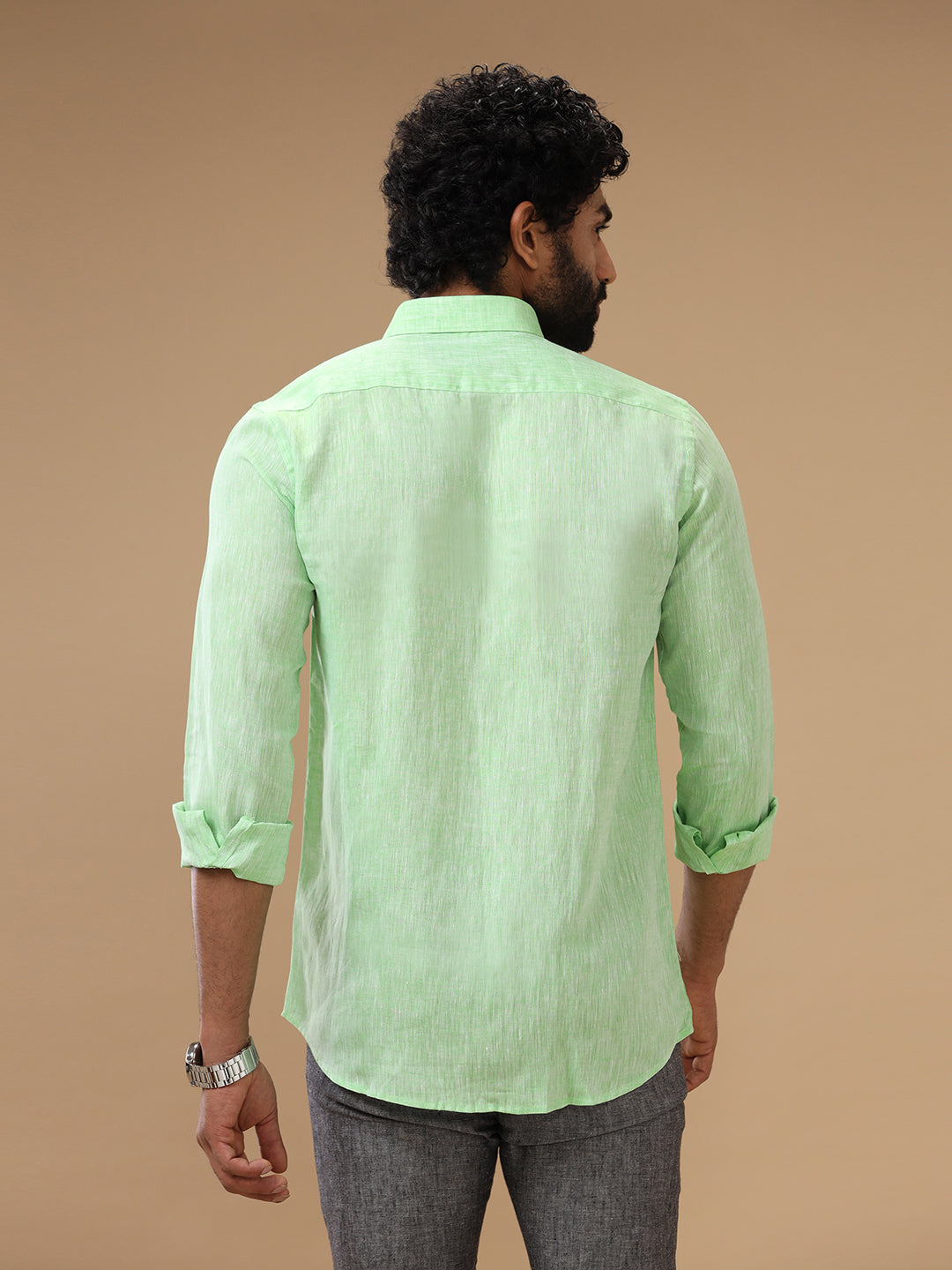 Men Pure Linen Shirt Green - L25