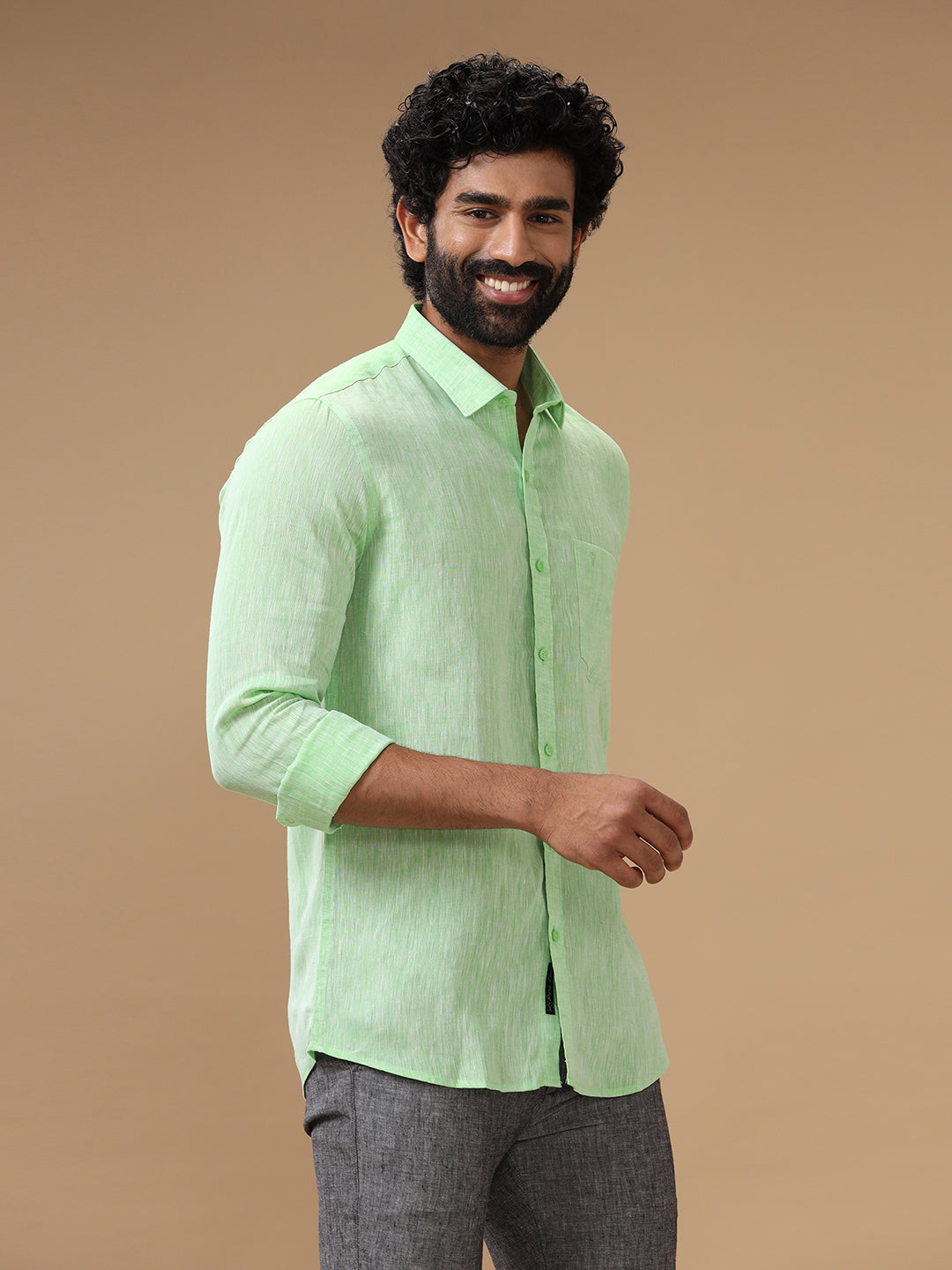 Mens Pure Linen Shirt Green-L25