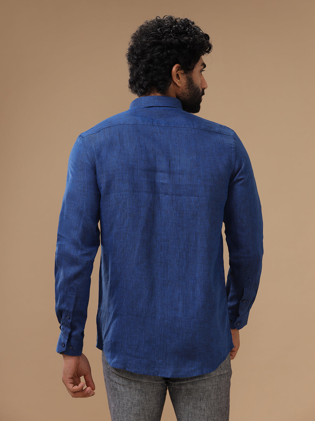 Men Pure Linen Shirt Blue