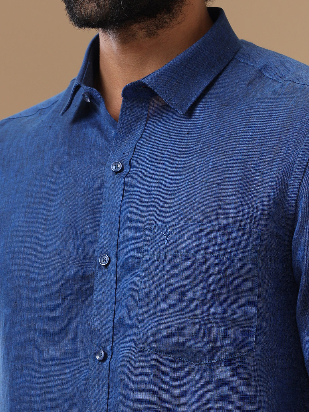 Men Pure Linen Shirt Blue