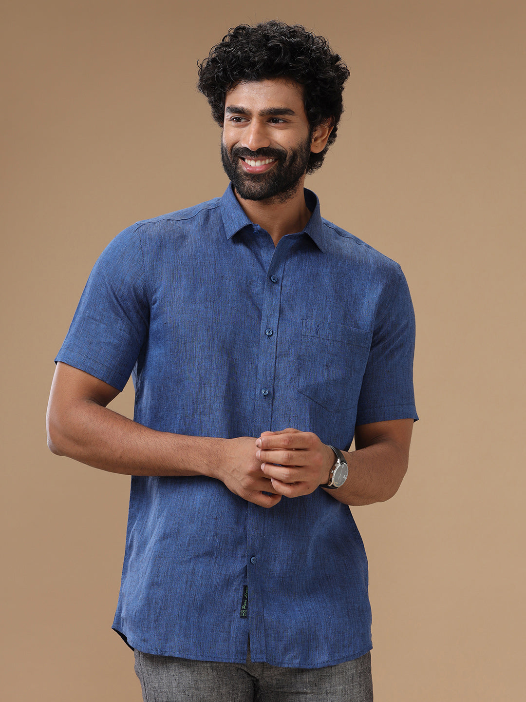 Men Pure Linen Shirt Blue