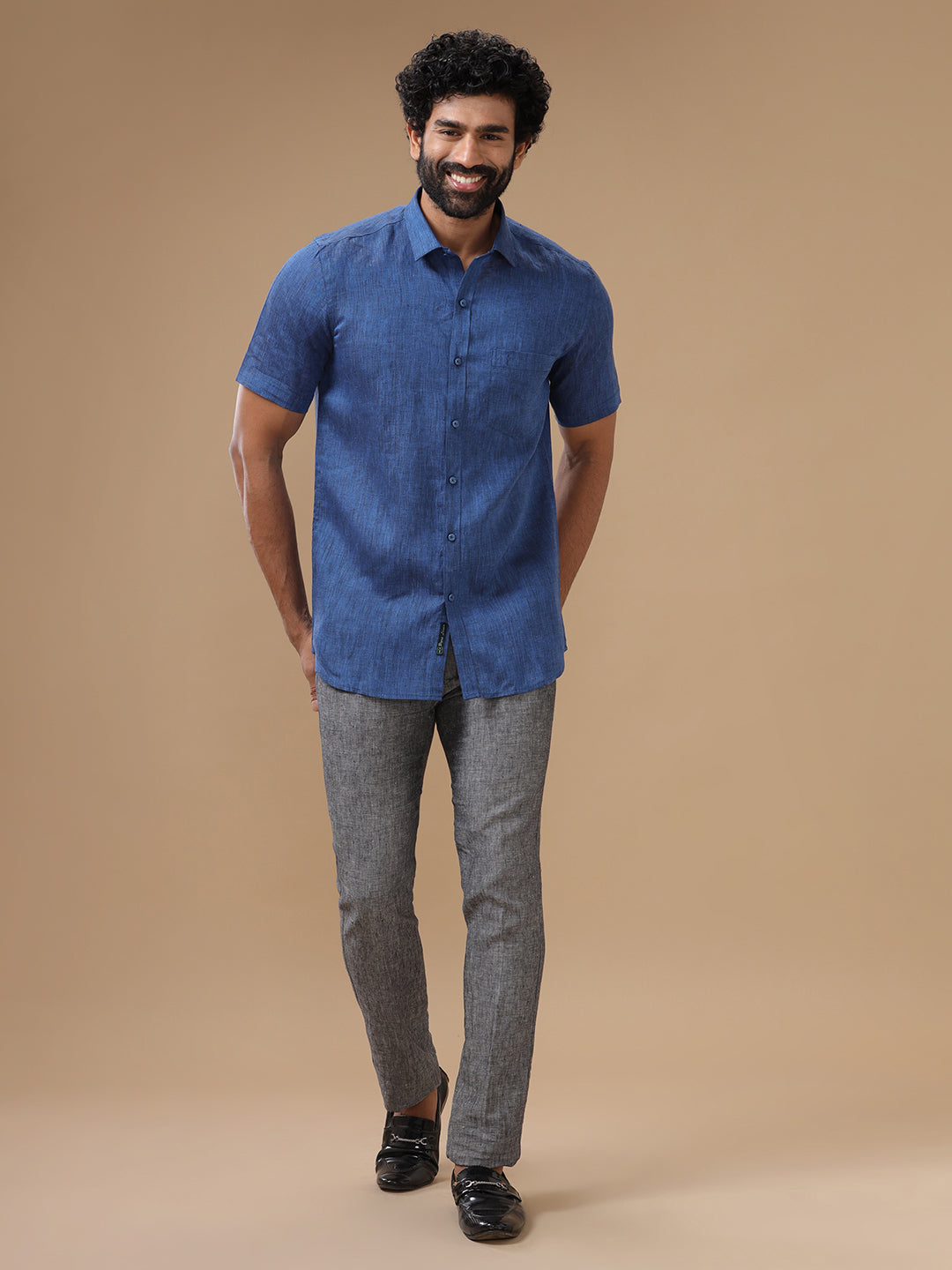 Men Pure Linen Shirt Blue