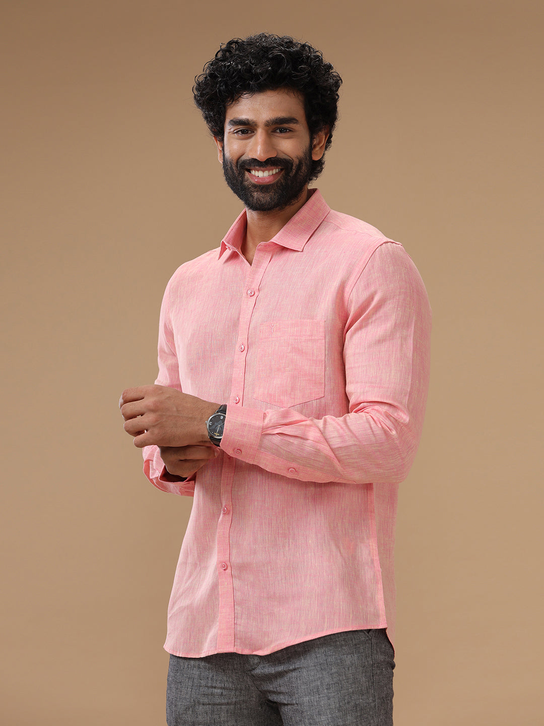 Mens Pure Linen Shirt Pink_L73
