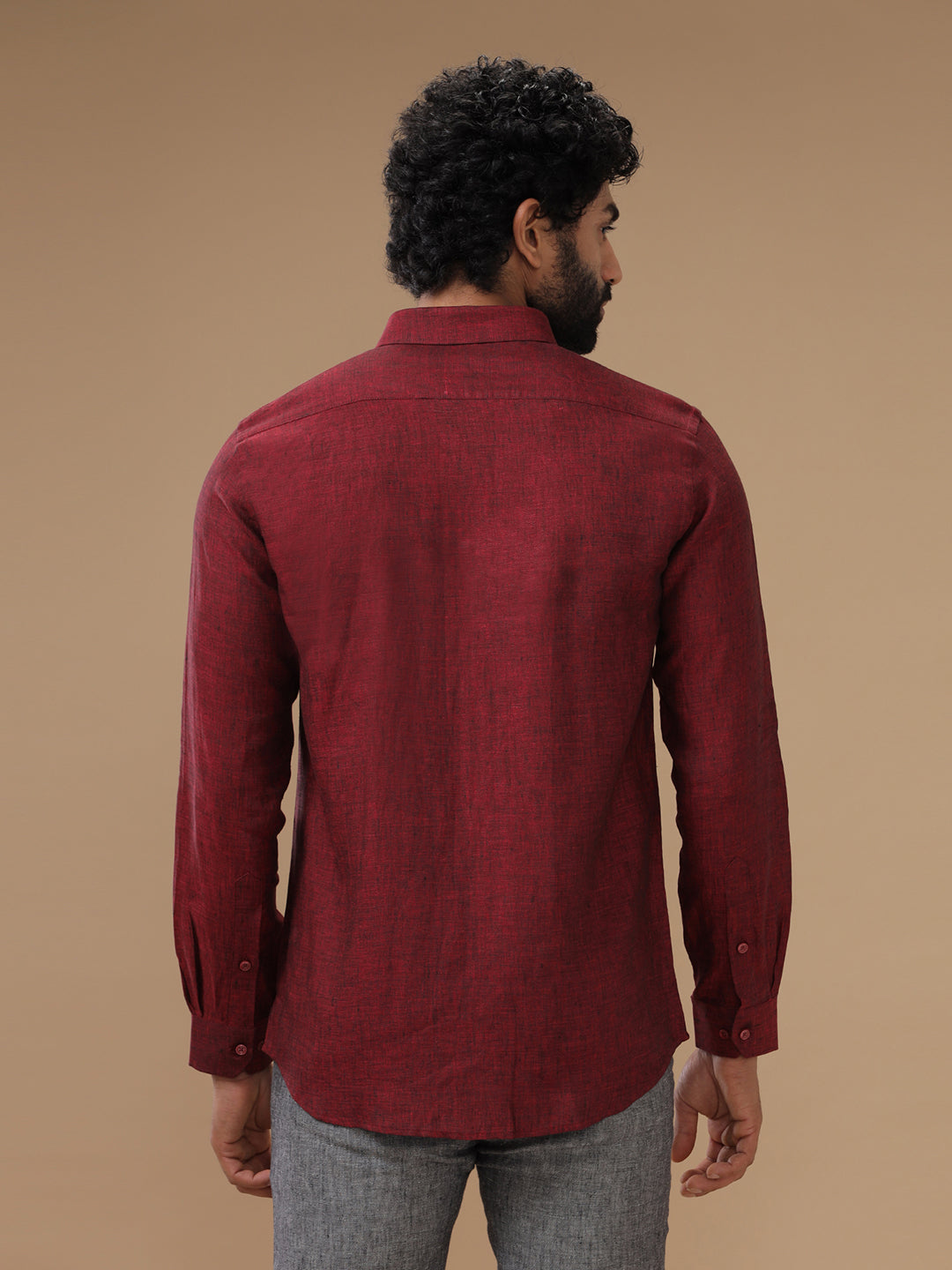 Men Pure Linen Shirt Maroon