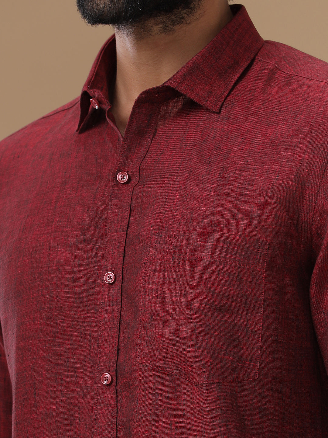 Men Pure Linen Shirt Maroon