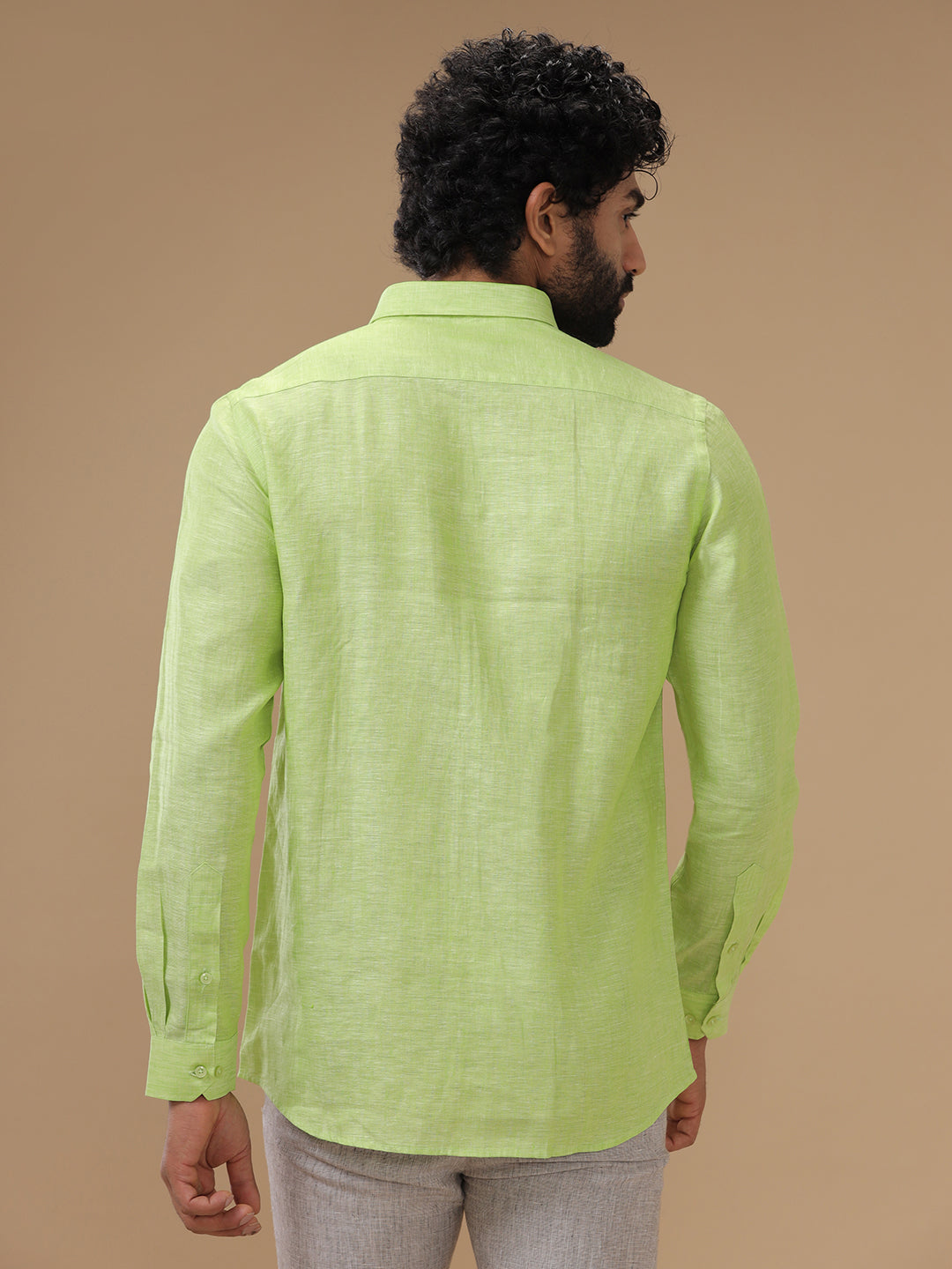 Men Pure Linen Shirt Green - L34