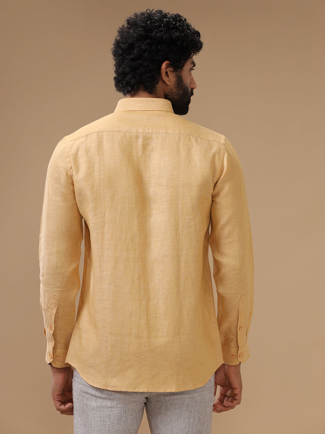 Men Pure Linen Shirt Light Orange