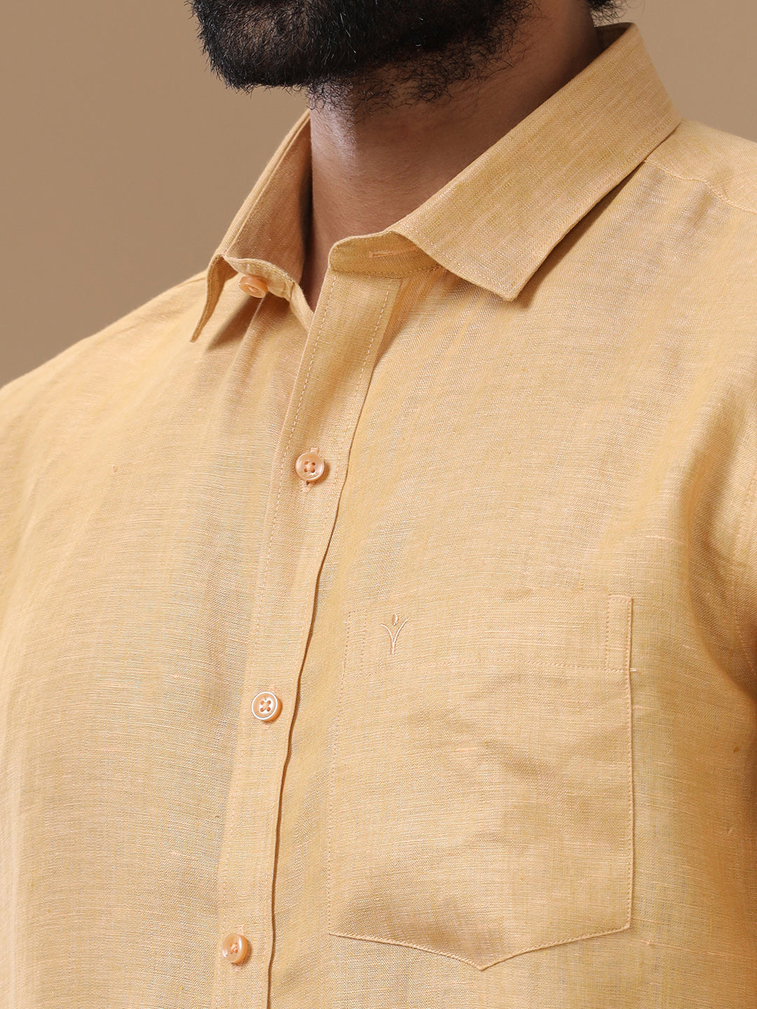 Men Pure Linen Shirt Light Orange