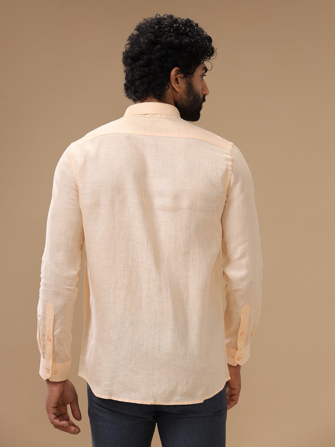 Men Pure Linen Shirt Pale Orange