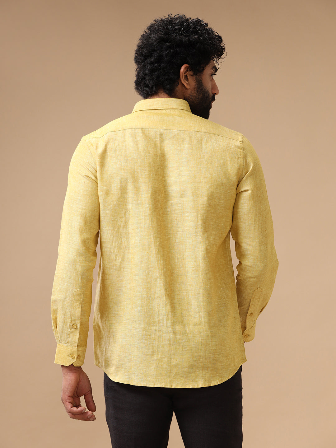 Mens Pure Linen Shirt Yellow