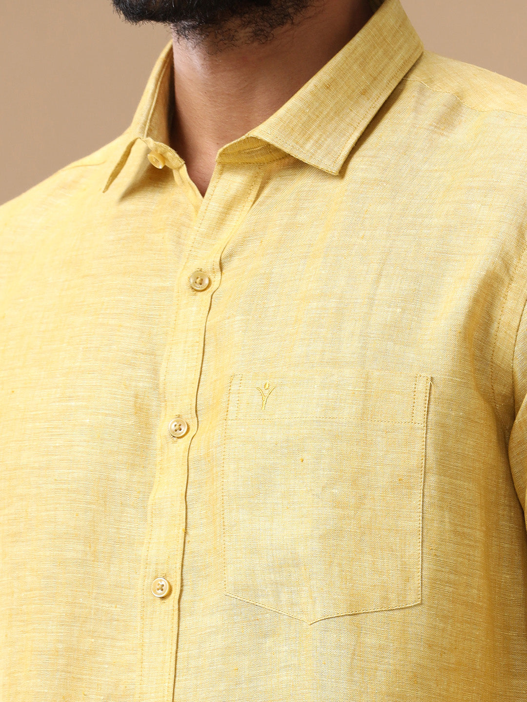 Mens Pure Linen Shirt Yellow