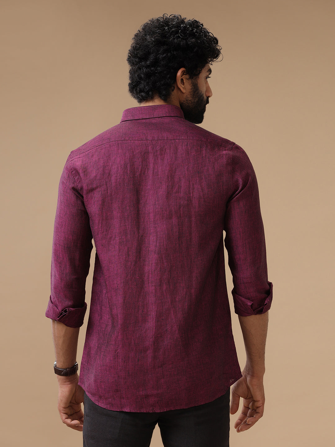 Mens Pure Linen Shirt Deep Pink