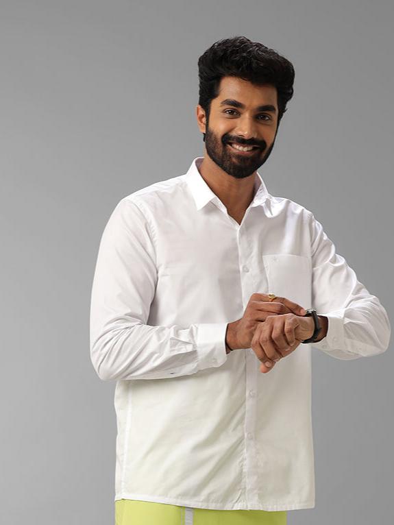 Men Formal White Shirt with Single Layer Green Dhoti Combo