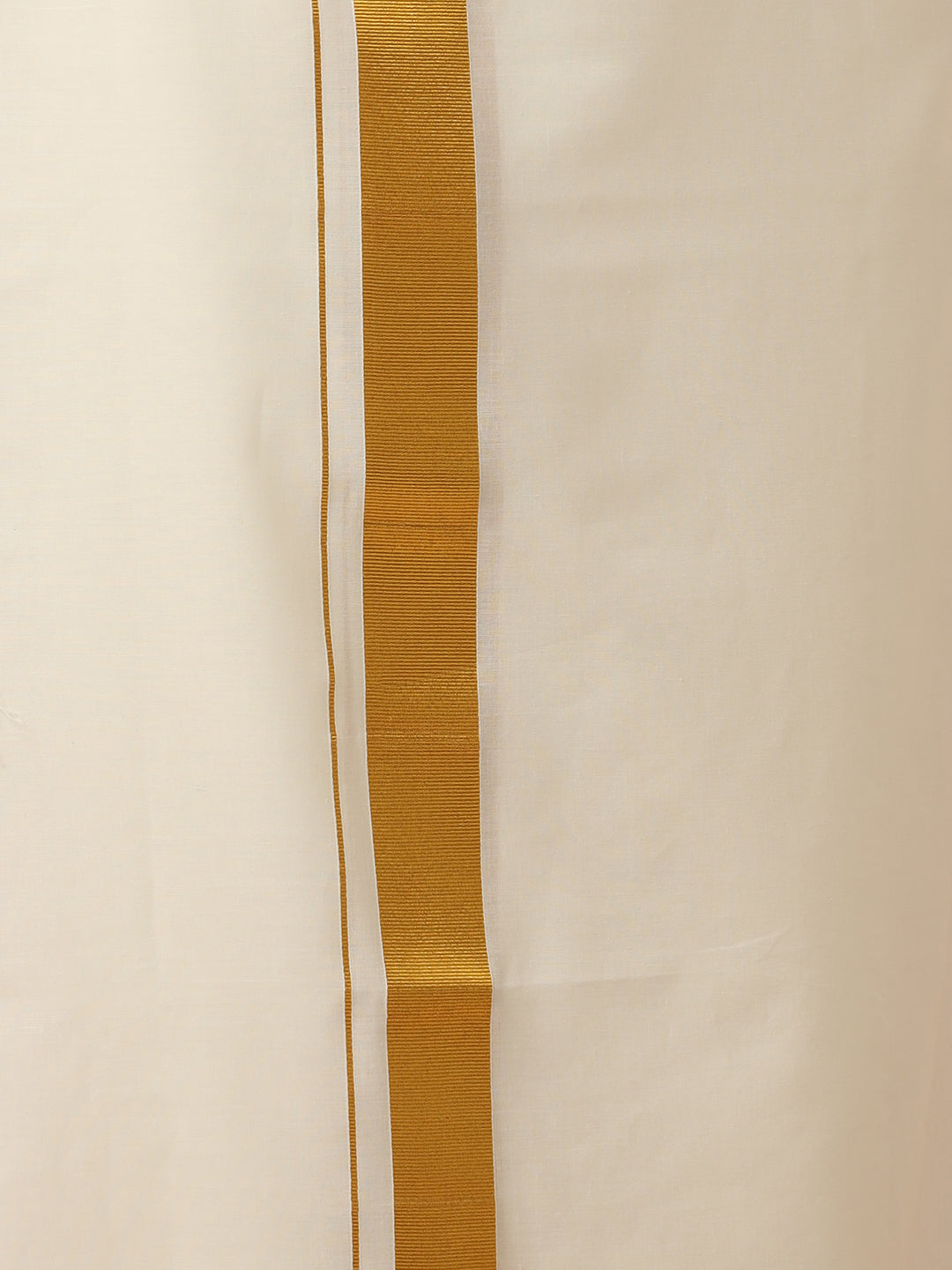 Men Cotton Blend Double Layer Dhoti Cream Dhoti with 1 1/2" Jari Border Gold Fine Pet