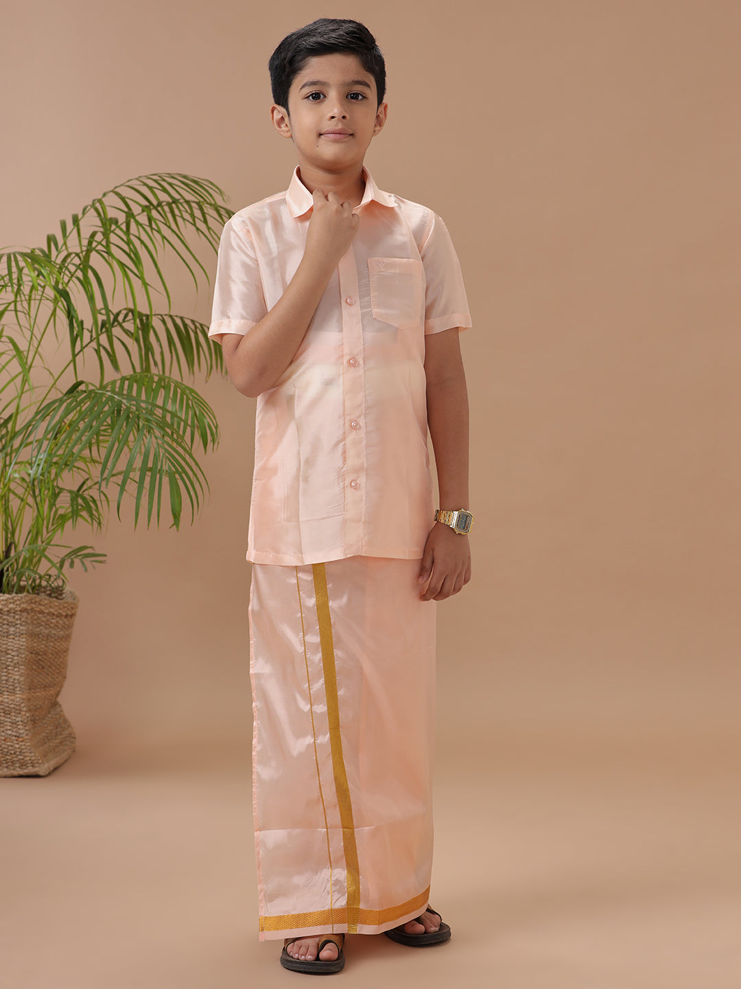 Boys Shirt & Dhoti Sets Swayamvara Peach