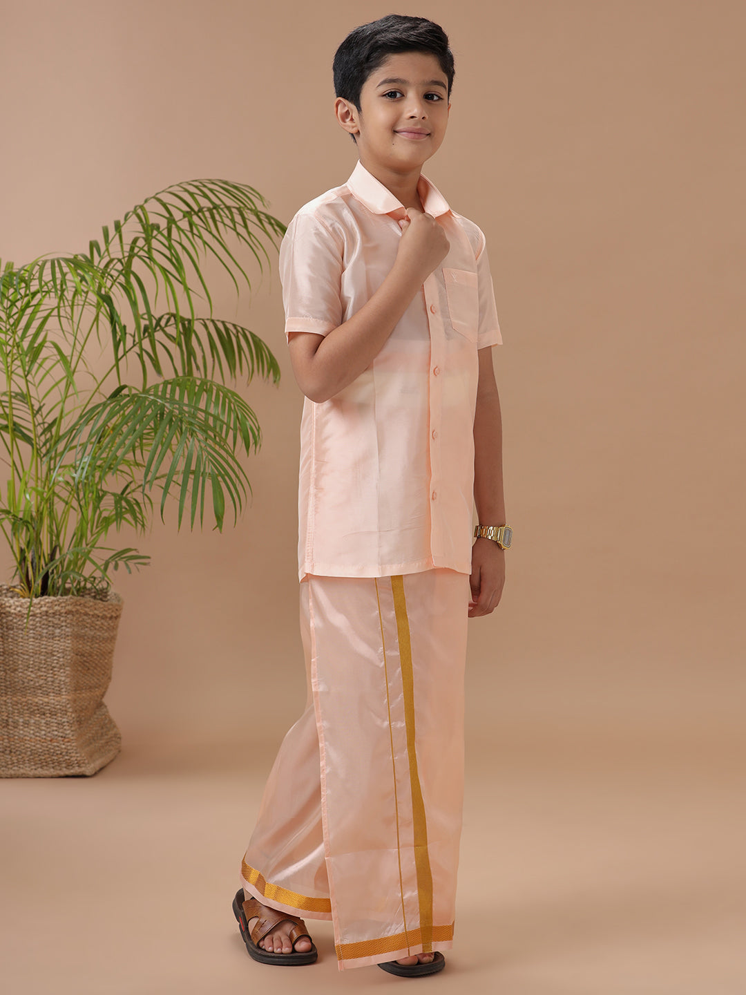 Boys Shirt & Dhoti Sets Swayamvara Peach