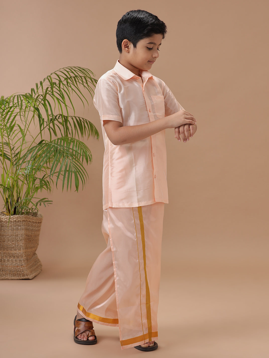 Boys Shirt & Dhoti Sets Swayamvara Peach