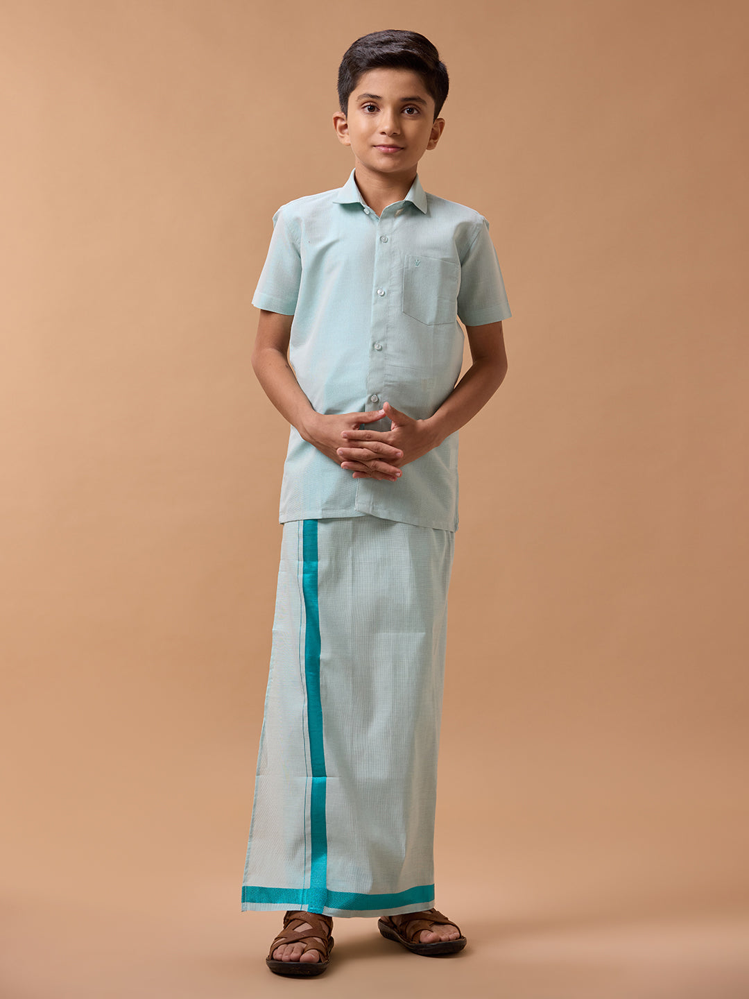 Like Father Like Son Tissue Dhoti & Shirt Combo Ramar Green