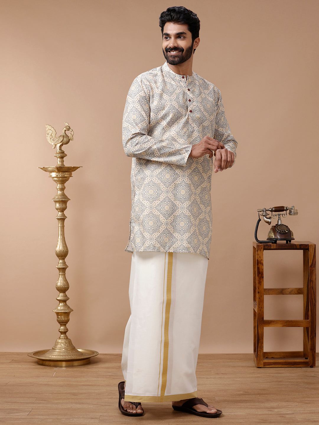 Mens Kora Double Dhoti Mustard Terra Kora Special