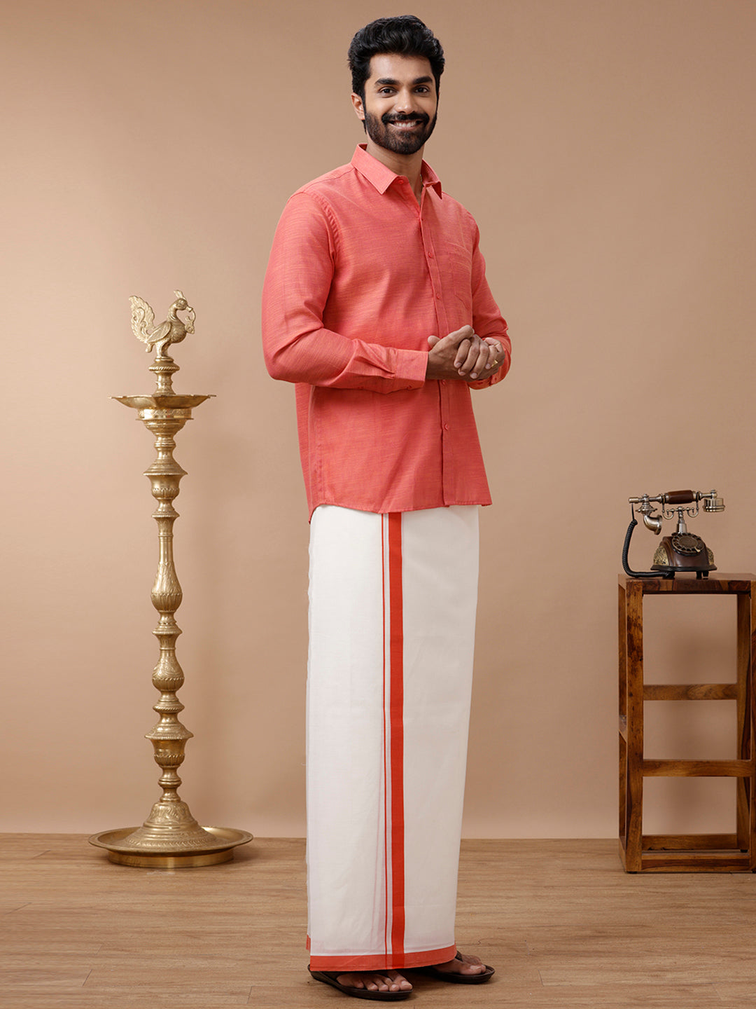 Mens Kora Double Dhoti Red Terra Kora Fancy