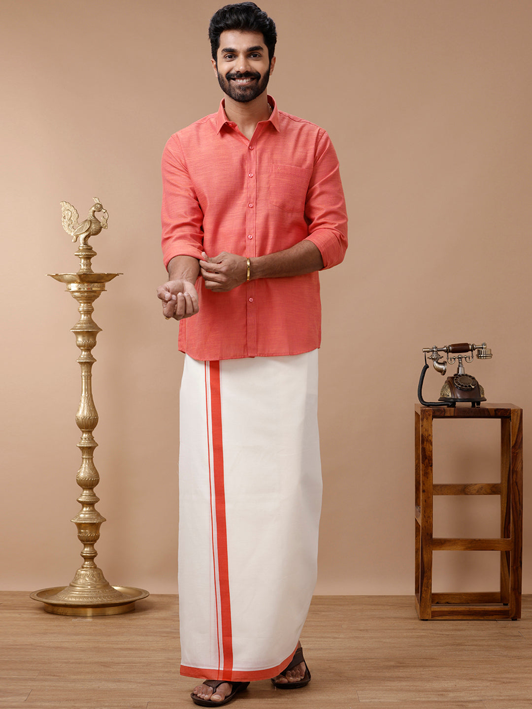 Mens Kora Double Dhoti Red Terra Kora Fancy