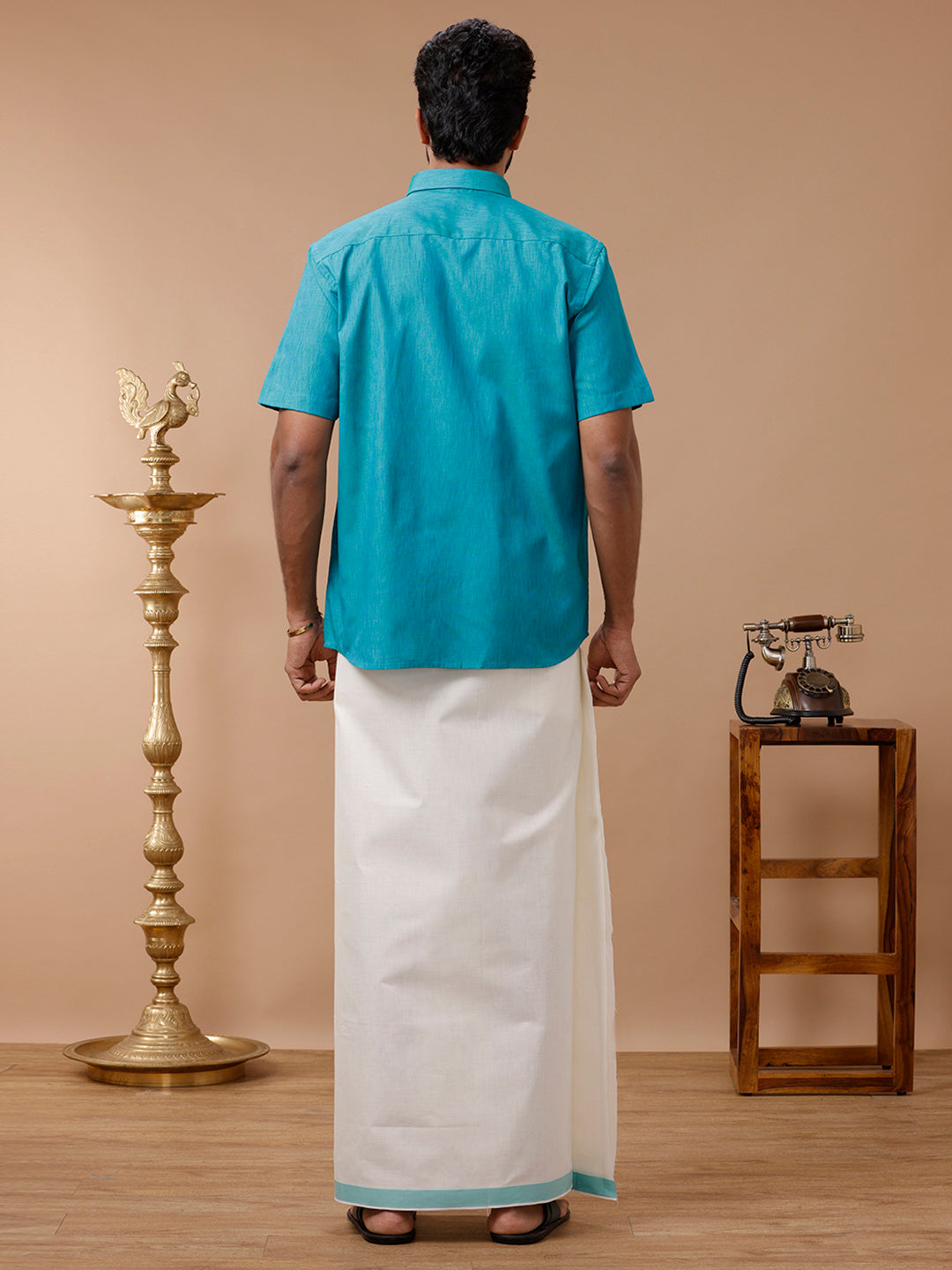 Men Kora Double Dhoti Blue Terra Kora Plain