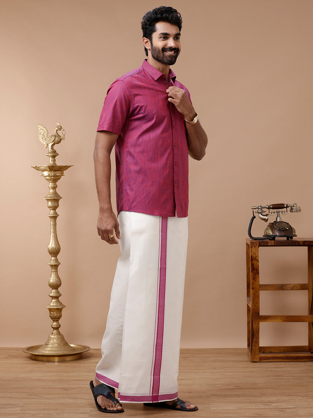 Mens Kora Double Dhoti Purple Terra Kora Plain