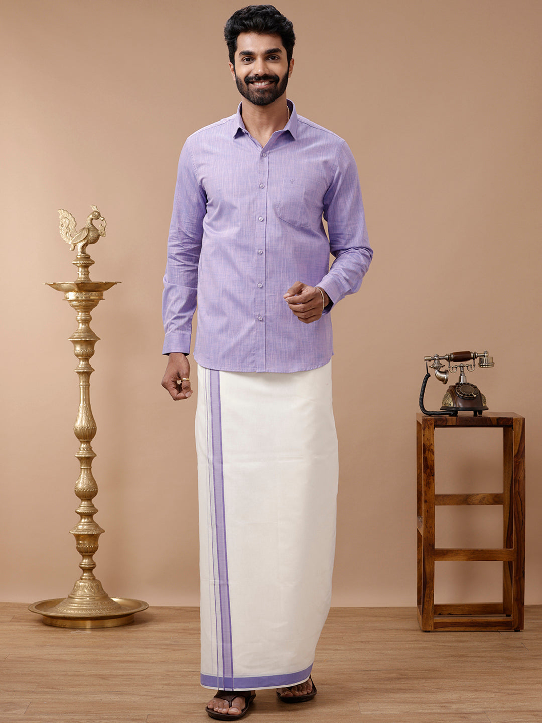 Mens Kora Double Dhoti Violet Terra Kora Plain