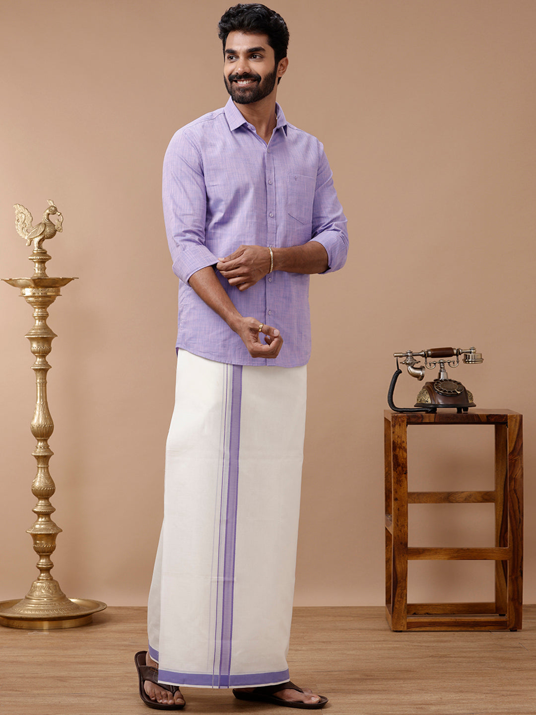 Mens Kora Double Dhoti Violet Terra Kora Plain