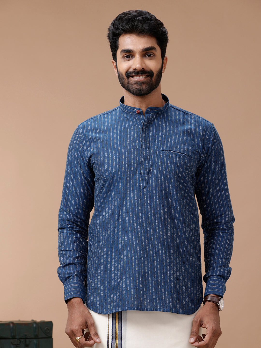 Mens Short Length Pocket Kurta Blue PB14