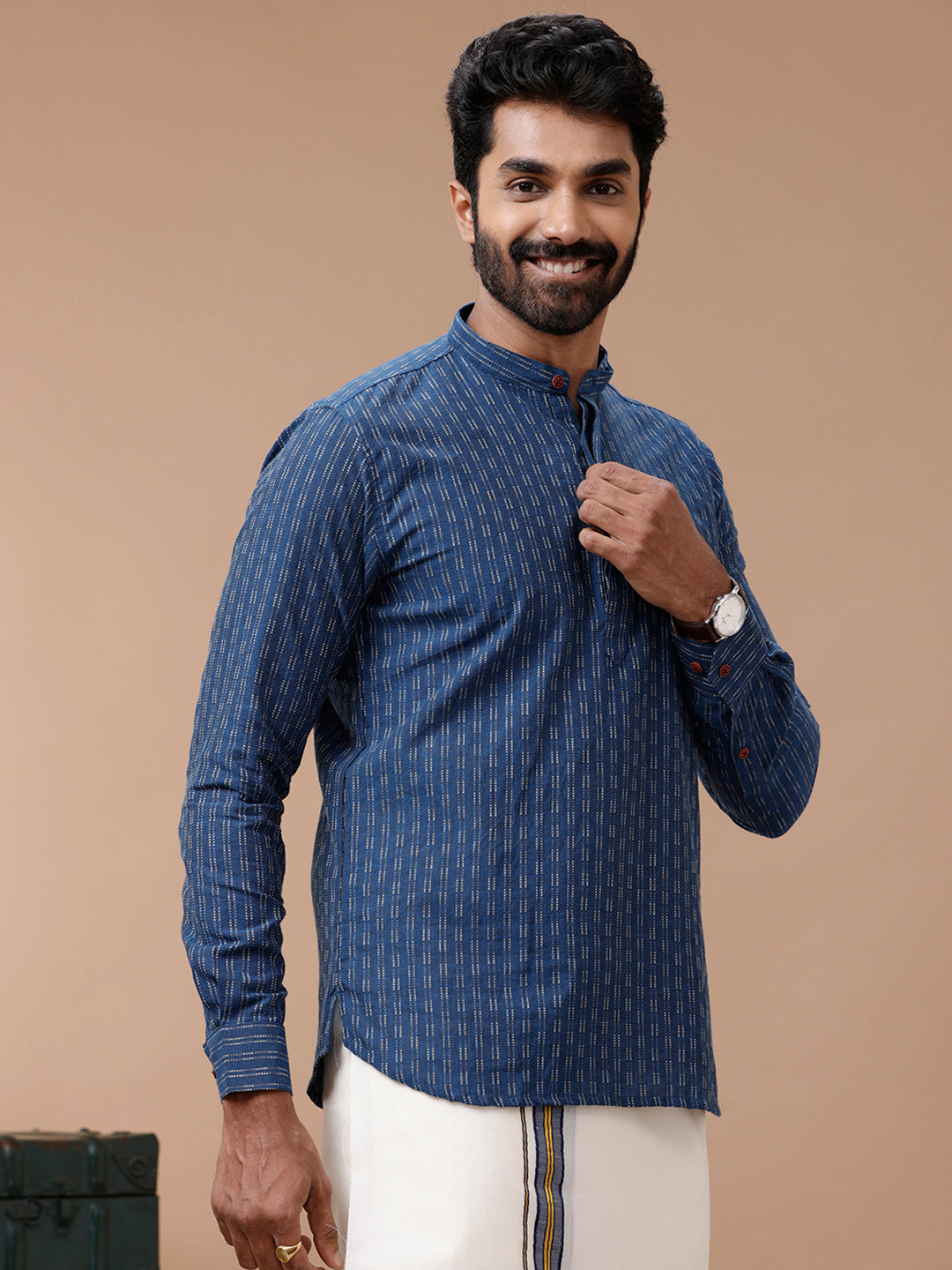 Men Short Length Pocket Kurta Blue PB14