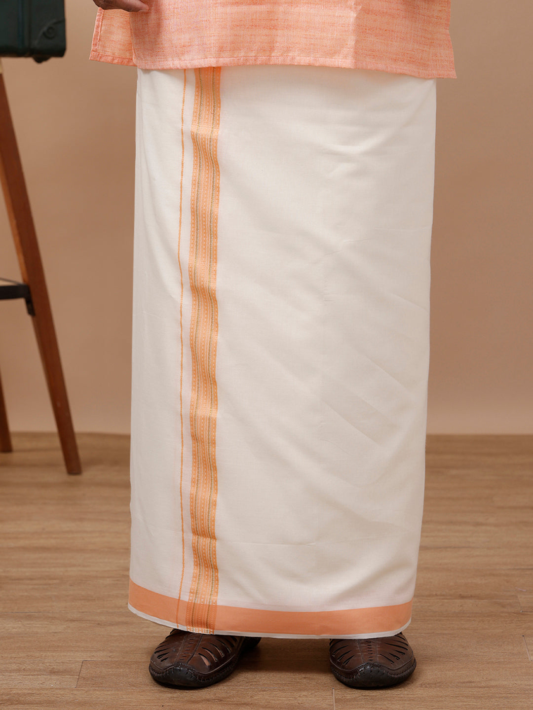 Mens Kora Double Dhoti Orange Anchor Kora Gold Fancy