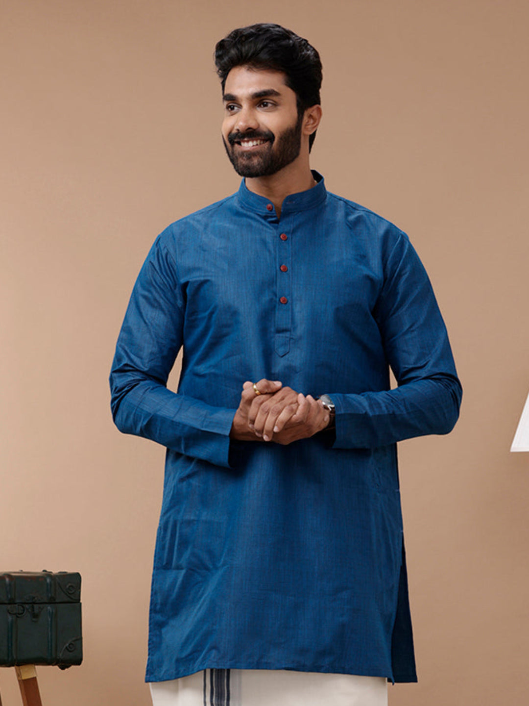 Mens Medium Length Pocket Kurta Blue FS8