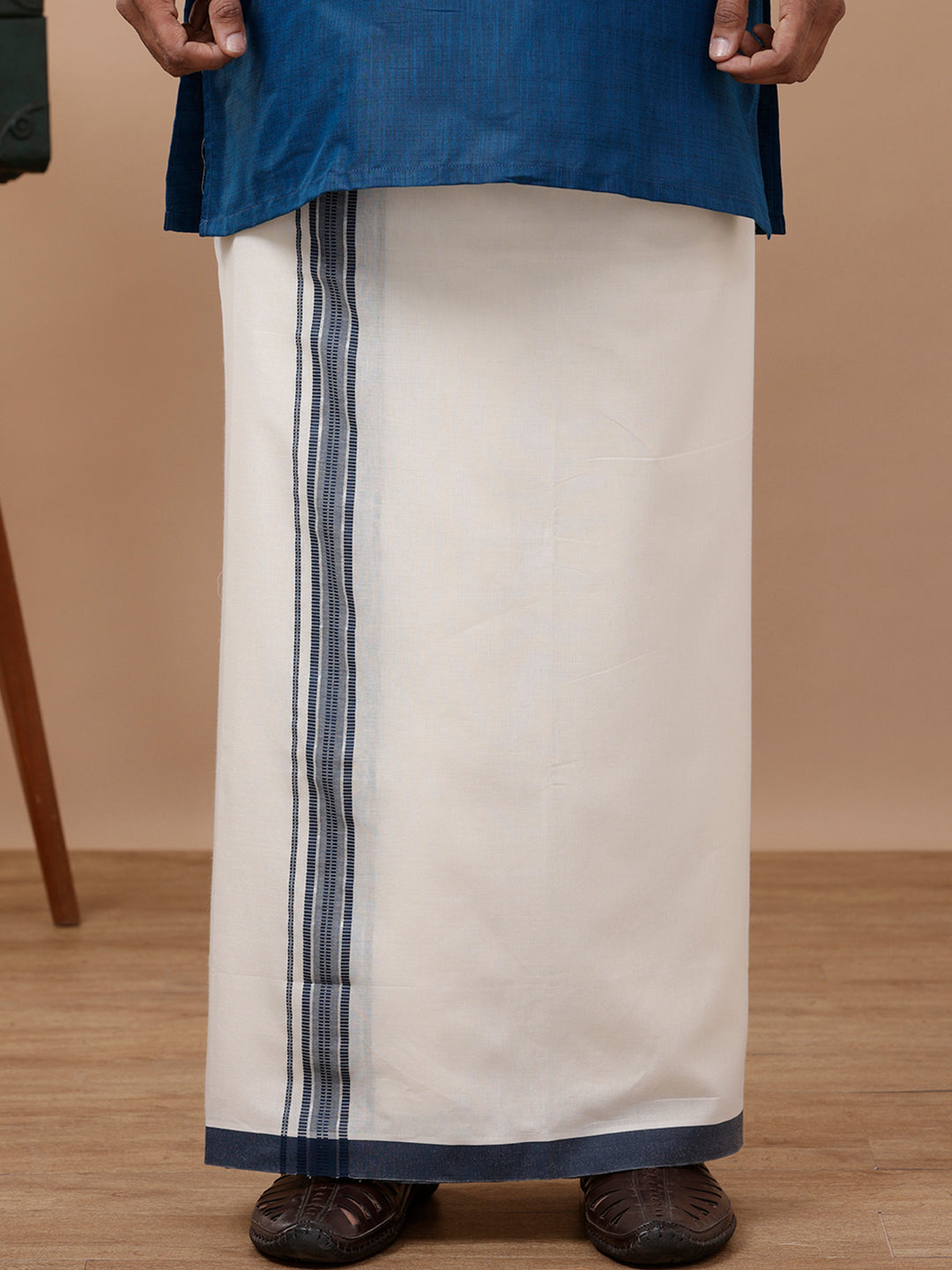 Mens Kora Double Dhoti Navy Anchor Kora Silver Fancy