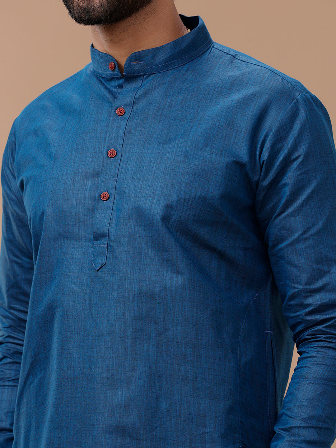 Men Medium Length Pocket Kurta Blue FS8