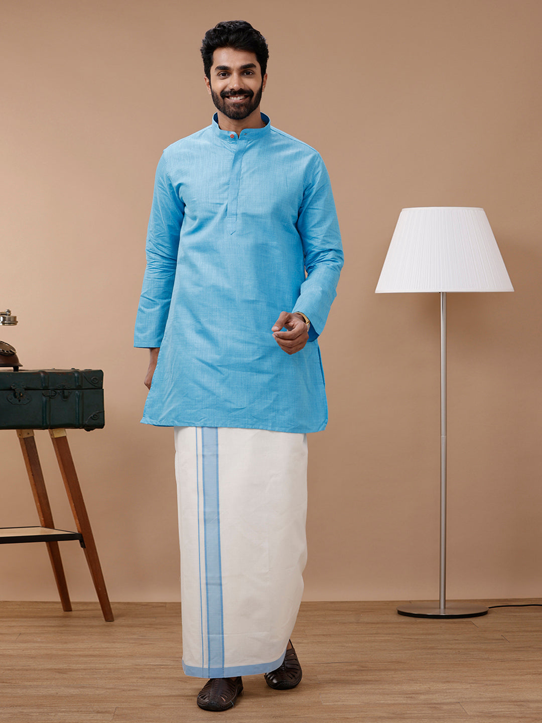 Mens Kora Double Dhoti Blue Vicky Kora Plain