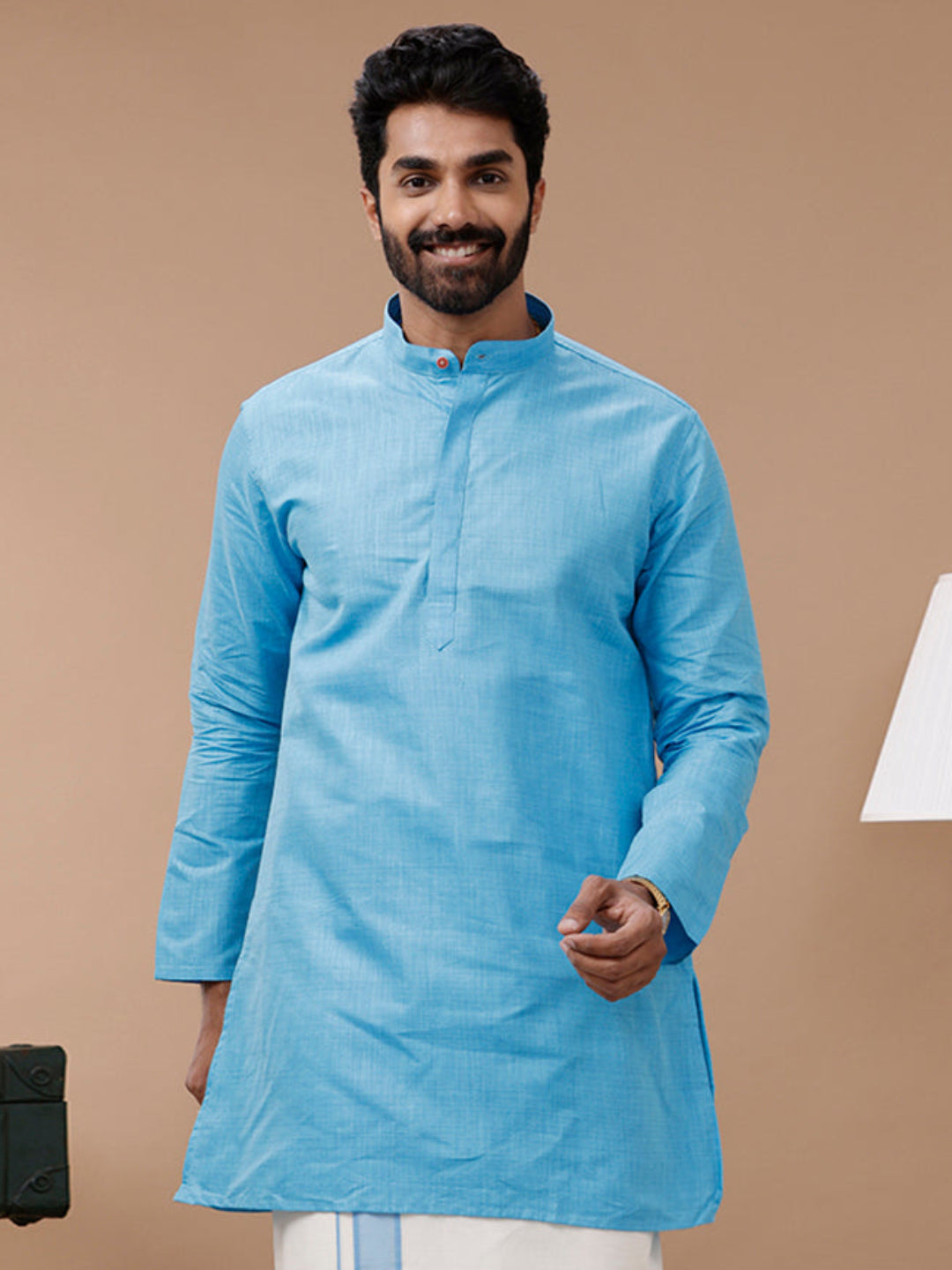 Mens Medium Length Pocket Kurta Sky Blue FS4